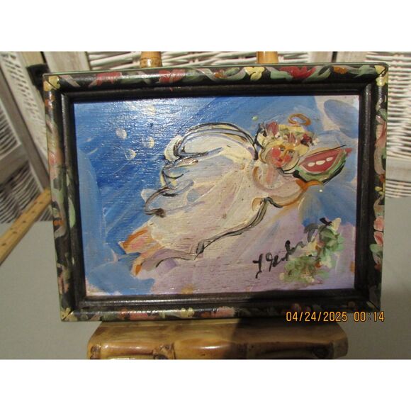Original winged angel painting on wood framed signed by artist gallery wall art - Picture 3 of 9